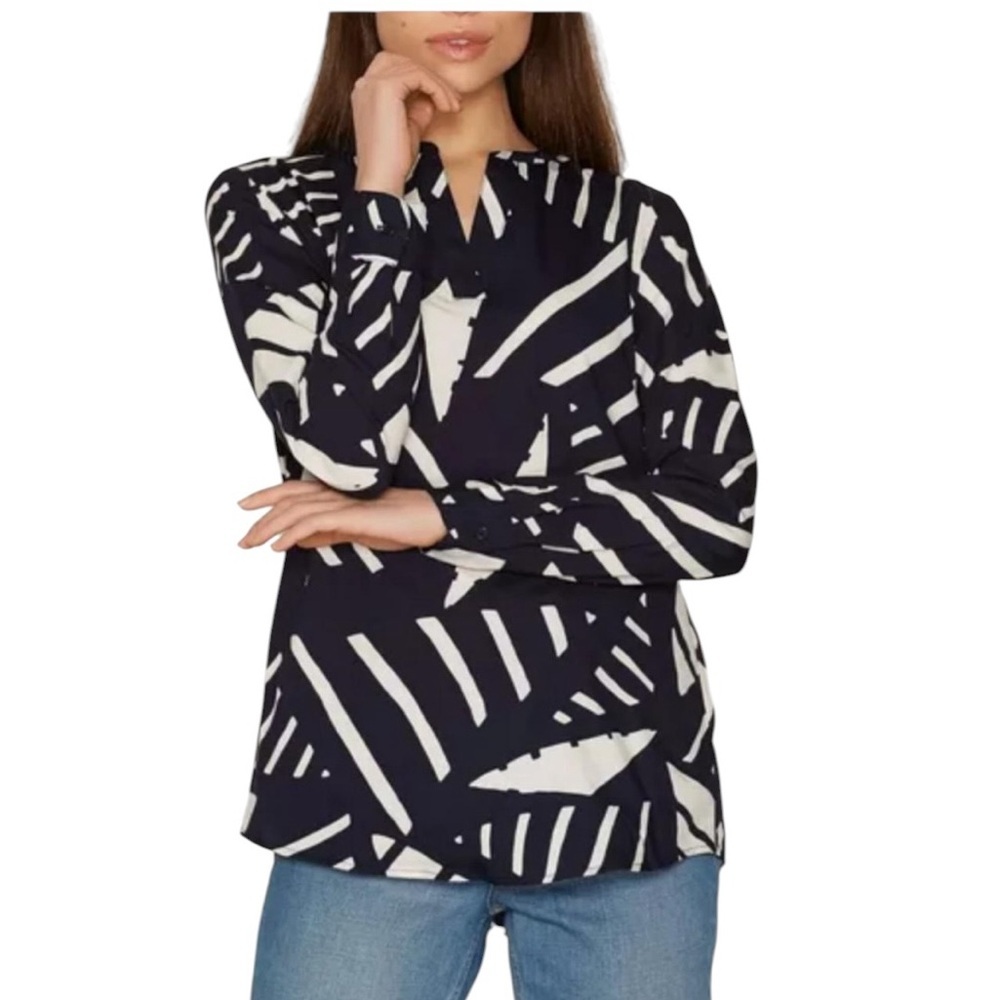 Lauren Ralph Lauren Marlen navy & white v-neck abstract print long sleeve blouse